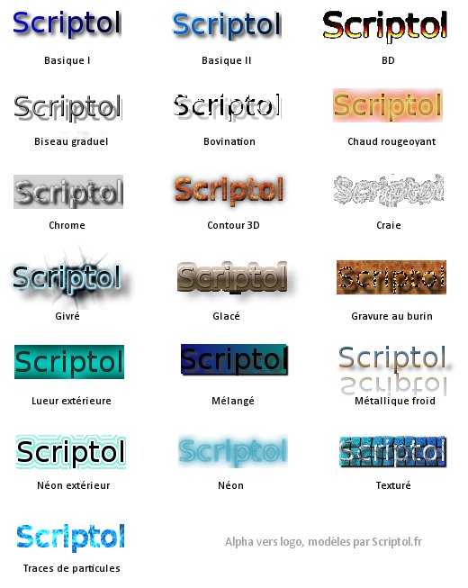 Alpha vers logo dans Gimp, exemple de chaque filtre